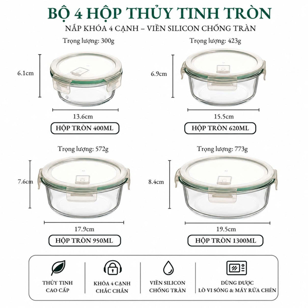 Hộp thủy tinh cao cấp [bộ tròn 4 hộp]