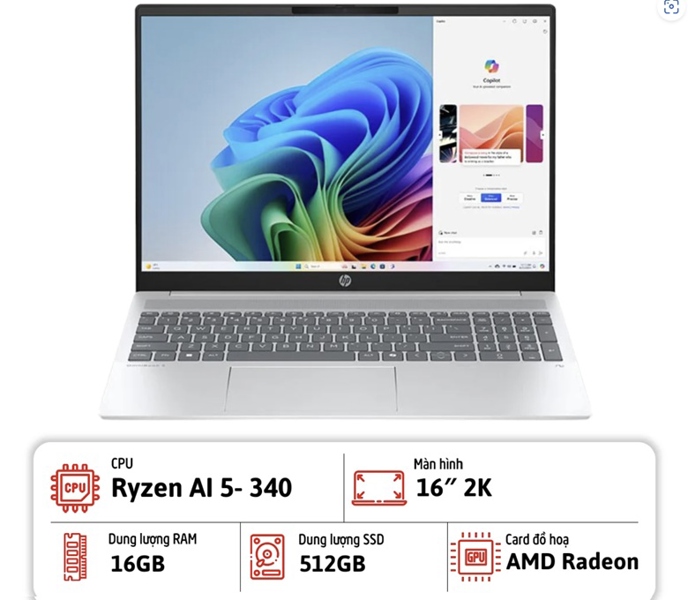 Laptop HP OmniBook 5 16-ag1065st (Ryzen AI 5 340/ 16GB/ 512GB/ 16" 2K LED/ Windown 11/ Silver)