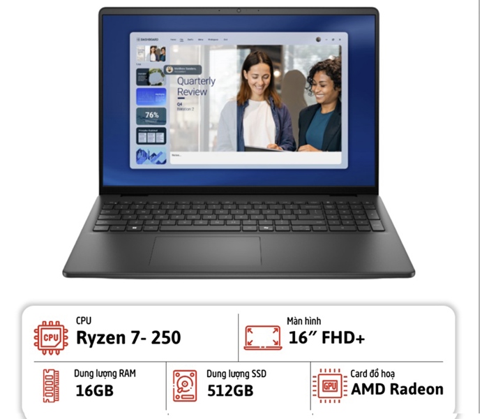Laptop Dell DC16255 (Ryzen 7 250/ 16GB/ 512GB/ 16" FHD+/ Windown 11/ Carbon Black)