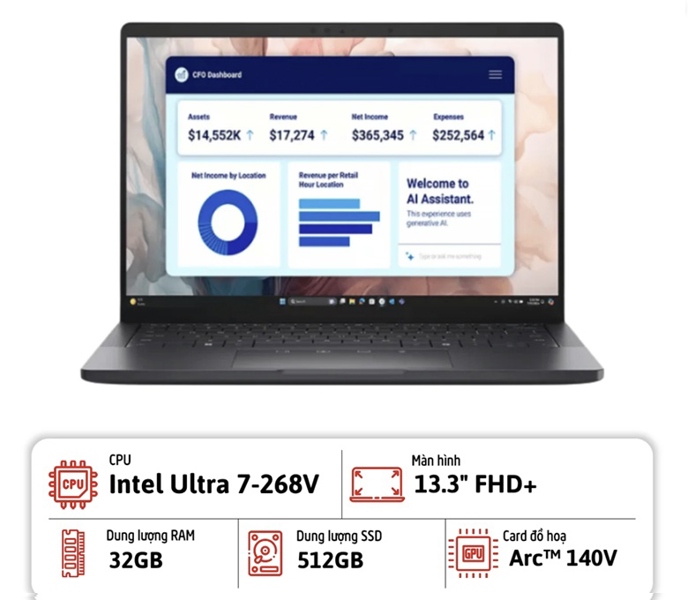 Laptop Dell Pro 13 Premium PA13250 (Ultra 7 268V/ 32GB/ 512GB/ 13.3'' FHD/ Windown 11/ Xám)