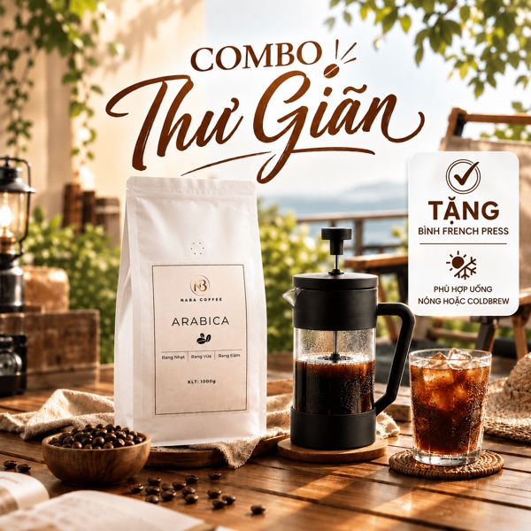 [COMBO THƯ GIÃN] 1KG Cà Phê Arabica (Xay Thô) & Bình Pha French Press Đa Năng 350ML NABA COFFEE
