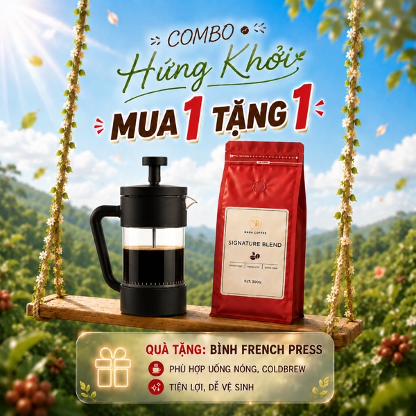 [COMBO HỨNG KHỞI] 500G Cà Phê Signature Blend (7Robusta:3Arabica) (Xay Thô) & Bình Pha French Press Đa Năng NABA COFFEE[COMBO HỨNG KHỞI] 500G Cà Phê Signature Blend (7Robusta:3Arabica) (Xay Thô) & Bình Pha French Press 350ML Đa Năng NABA COFFEE