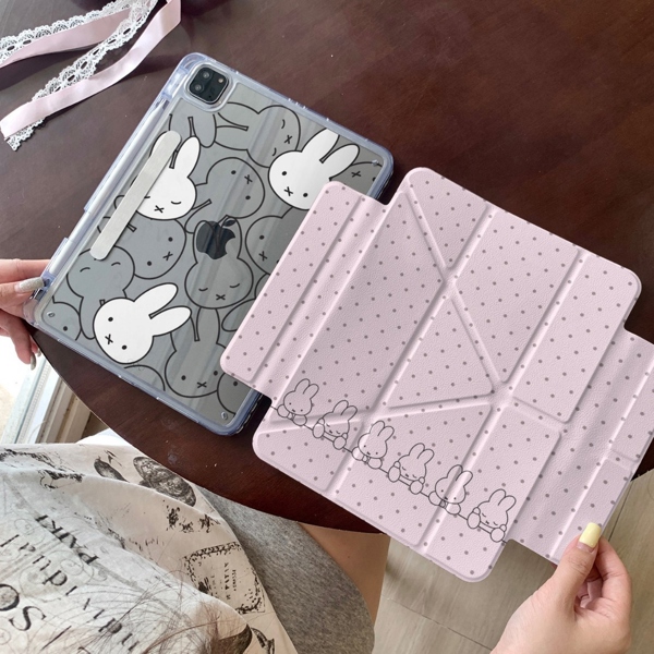 Case Ipad Tím chấm bi nhiều thỏ - Pro 12.9 inch