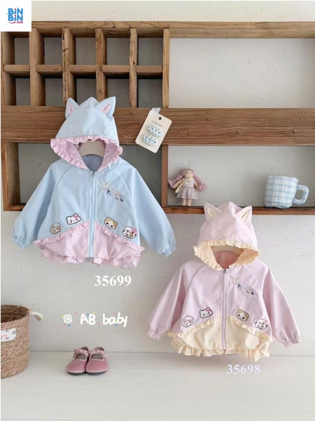 35698-Áo Gió Kitty Hồng Mix Caro Vàng