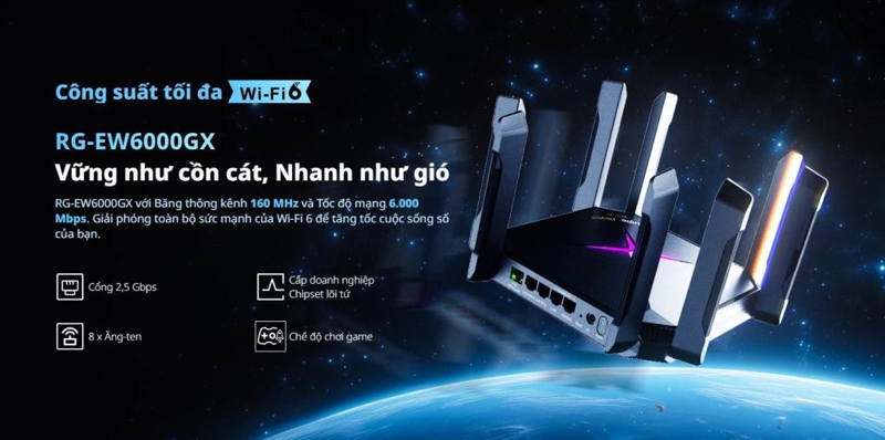 Thiết bị phát sóng vô tuyến Wifi Mesh, Ruijie RG-EW6000GX thay EW3200 Pro (villa, biệt thự, xưởng, 300 user)