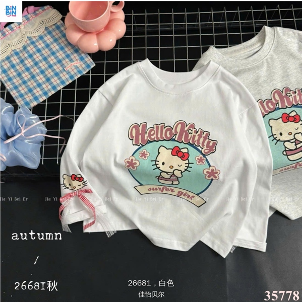 35778-Áo DT Kitty trắng nơ đỏ