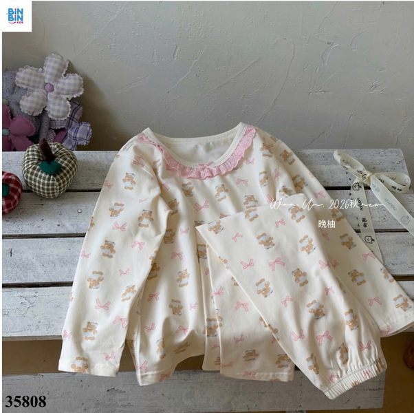 35808-Bộ Wan DT gấu nơ ren hồng