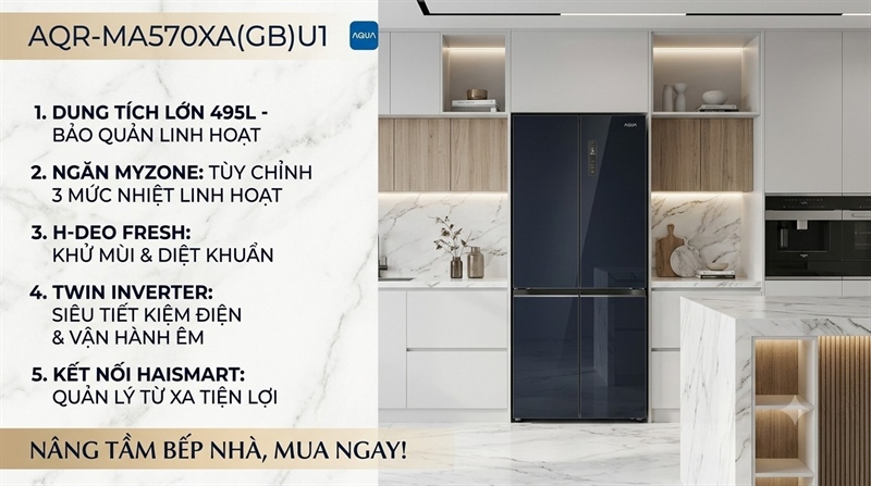 Tủ lạnh Aqua Inverter 495 lít AQR-MA570XA(GB)U1 2026