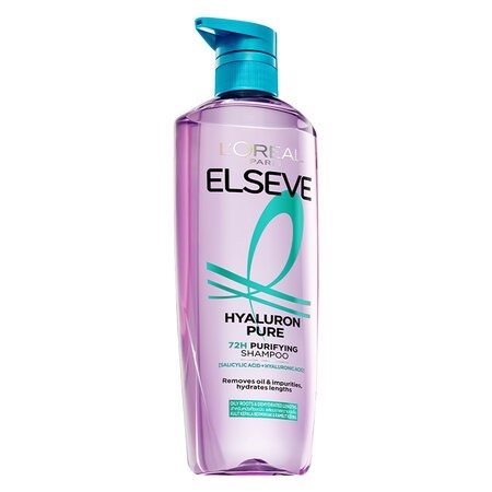 Dầu gội L'Oreal Hyaluron Pure 72H Purifying Shampoo tóc phồng bồng bềnh cho da đầu thường, dầu 620ml