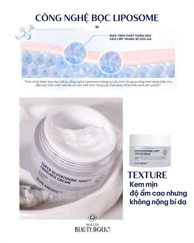 Kem dưỡng Sur.Medic+ Super Glutathione Enriched Cream dưỡng sáng, căng bóng da 50ml