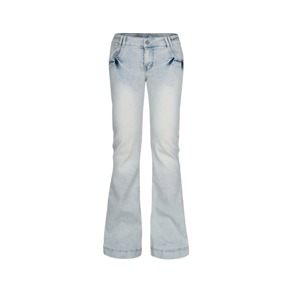 Quần Jeans Cạp Trễ TWENTI Co Giãn Ống Loe Thêu Túi - Wash Vàng LOE - 0