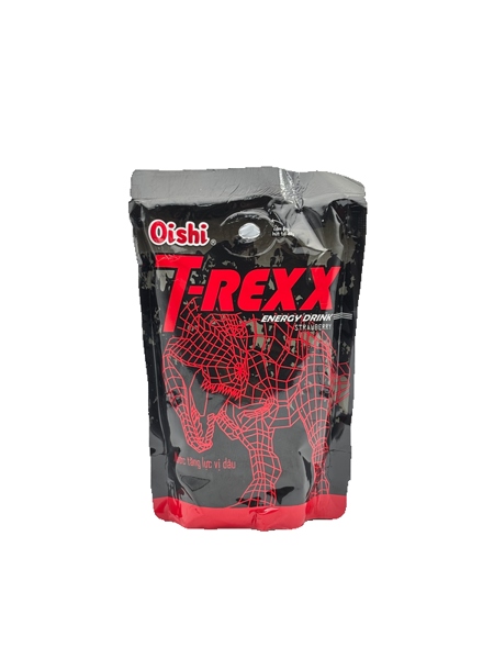 Nước tăng lực Oshi T-Rexx vị dâu - Thùng 50 gói x 180ml