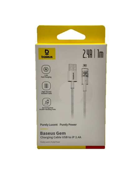 Cáp sạc điện thoại Baseus Gem Charging Cable USB to ip 2.4A 1m - Trắng. Model: P10373003211-00