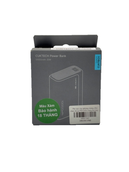 Pin sạc dự phòng dùng cho điện thoại PB100S,dung lượng 10000mAh Lithium-ion, 2 cổng đầu ra tối đa 33W,màu xám Cuktech