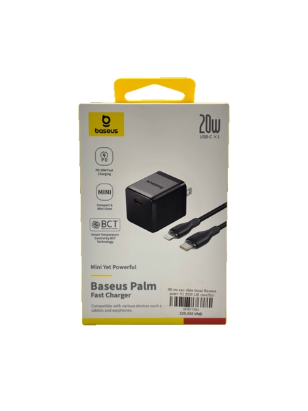Bộ củ sạc điện thoại Baseus palm 1C 20W US đen