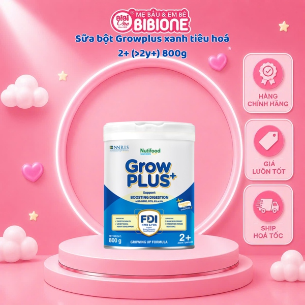 Sữa bột Growplus xanh tiêu hoá 2+ (>2y+) 800g
