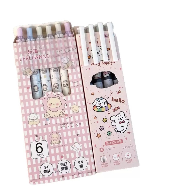 Set 6 bút bi meo meo hồng - Mực đen