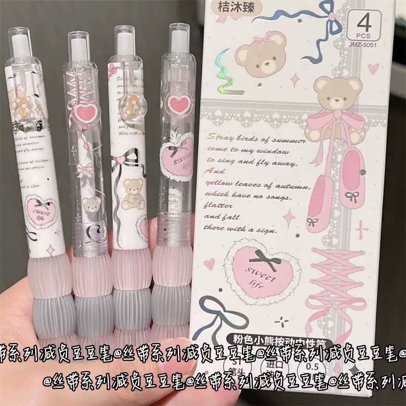 Set 4 bút bi gấu nơ - mực đen