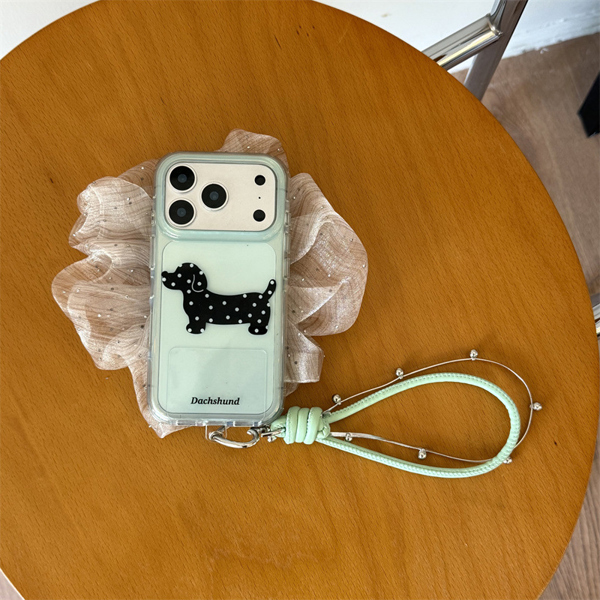 Case Xanh Cún Đen + Móc Da - 16PRO