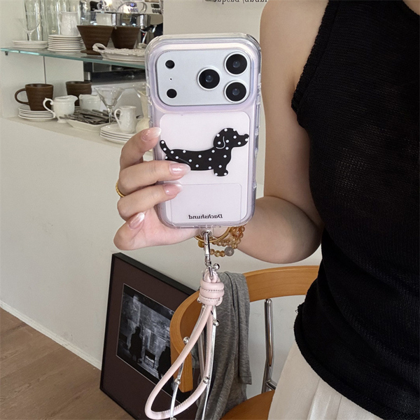 Case Hồng Cún Đen + Móc Da - 16PROMAX