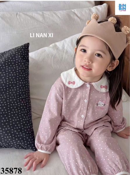 35878 Bộ Pyjama Hồng Chấm Bi Trắng