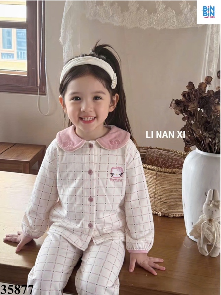 35877 Bộ Pyjama Kẻ Hồng Chấm Bi