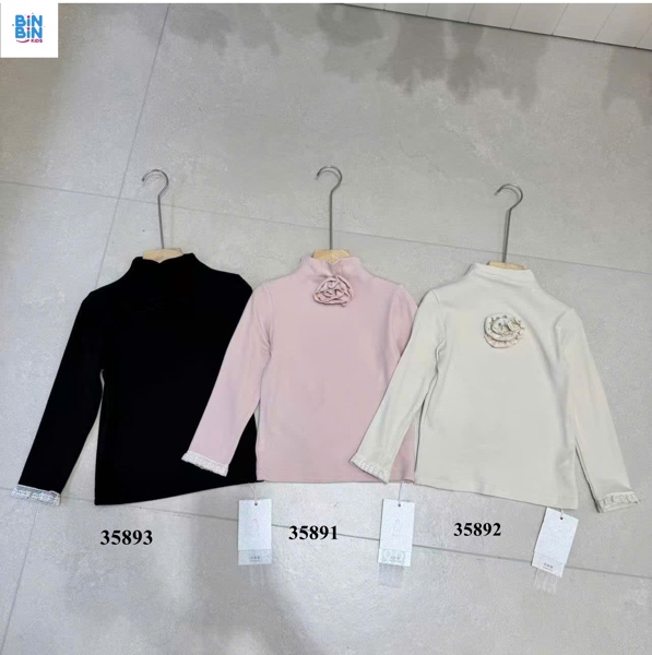 35891 Áo cổ 3P hồng hoa nổi