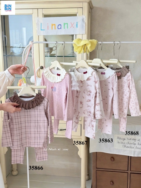 35867 Bộ Thun TD Hoa Cổ Bèo Đính Nơ Đỏ