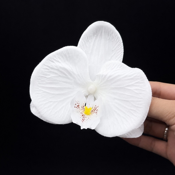 Hoa lan cài tóc cô dâu màu trắng tinh vải size 10cm