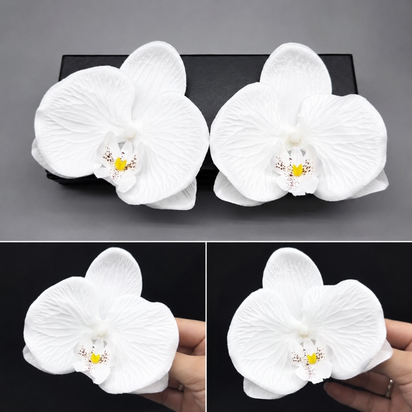 Hoa lan cài tóc cô dâu màu trắng tinh vải size 13cm