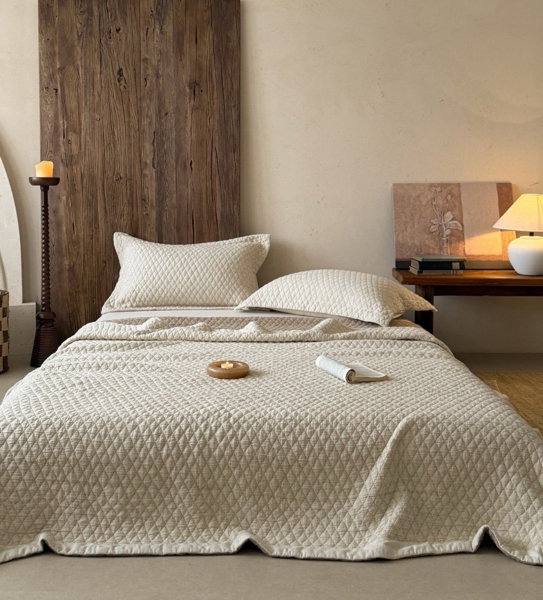 Bộ ga "An Tuyền" | Cotton Linen - 3 món - Dệt jacquard vân chìm nổi (quả trám) - CK09
