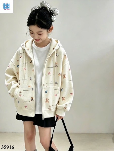 35916- Áo khoác kitty thỏ nơ KEM