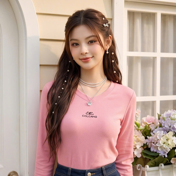 M1635NEW - Áo thun tăm tay dài hồng