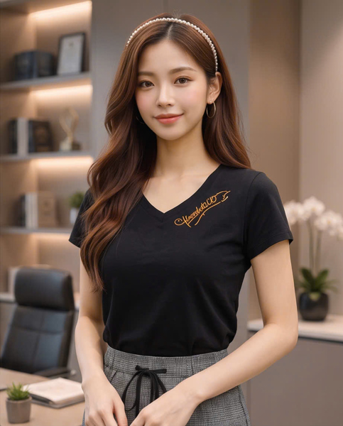 M3230NEW - Áo thun đen cổ tim