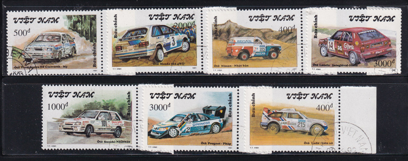 Bộ 7 Tem Bưu Chính Việt Nam - Ôtô Đua 1991 (7) | Used/CTO