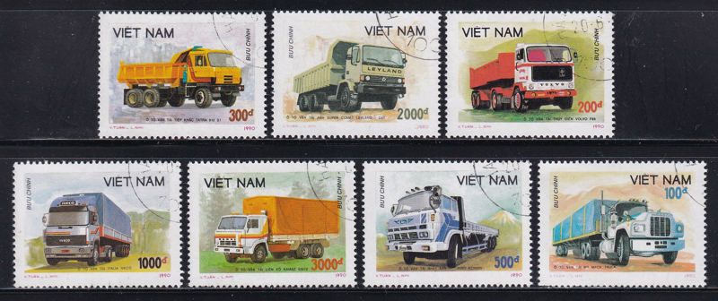 Bộ 7 Tem Bưu Chính Việt Nam - Ôtô Vận Tải Hiện Đại 1990 (7) | Used/CTO