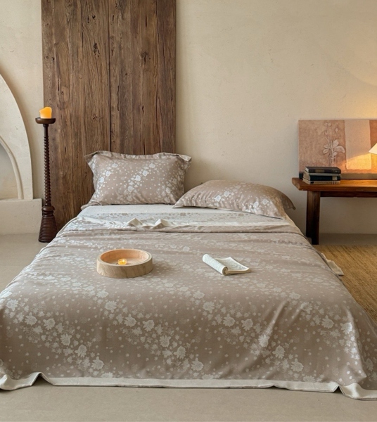 Bộ ga "Sương Phong" | Cotton Linen - 3 món - Màu nâu dệt hoa hồng - CK11