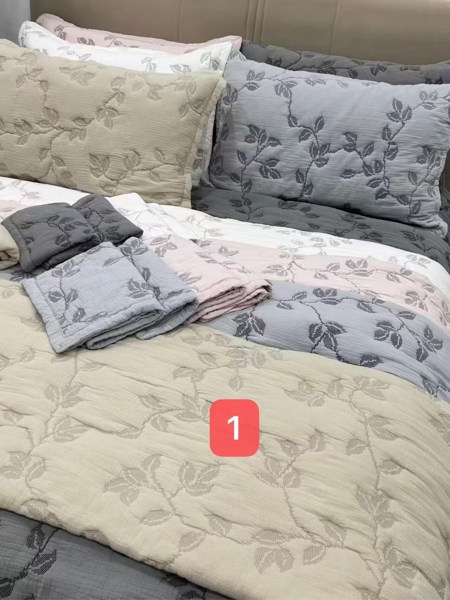 Bộ ga "Phù Chi nâu" - | Hai lớp dệt Jacquard hoa văn cành lá - Nâu - JF28.1
