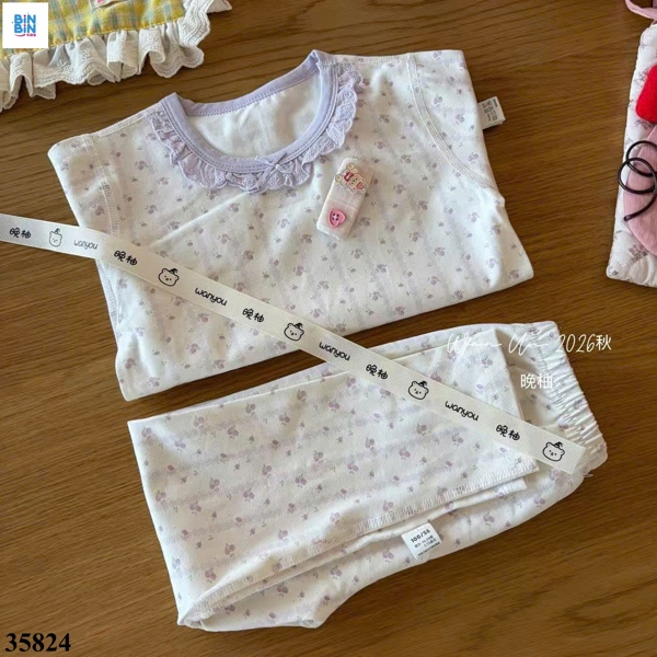 35824-Bộ Wan DT Hoa Tím Nhí Kẻ Sọc Ren