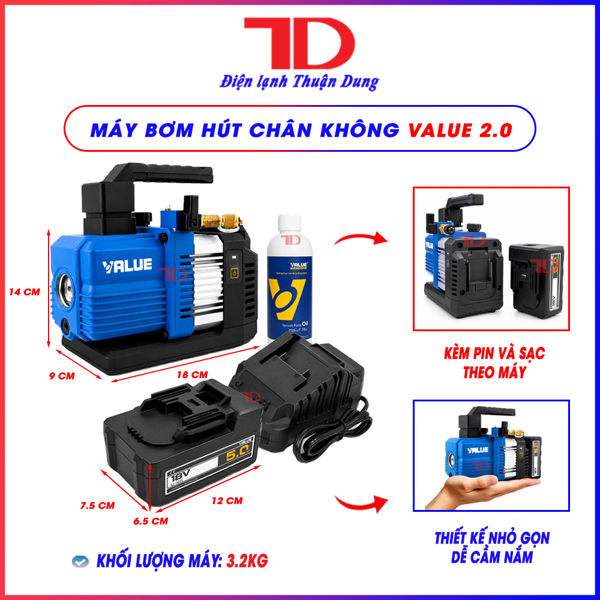 Máy hút chân không Value 2.0CFM (Dùng pin) (2 cấp)
