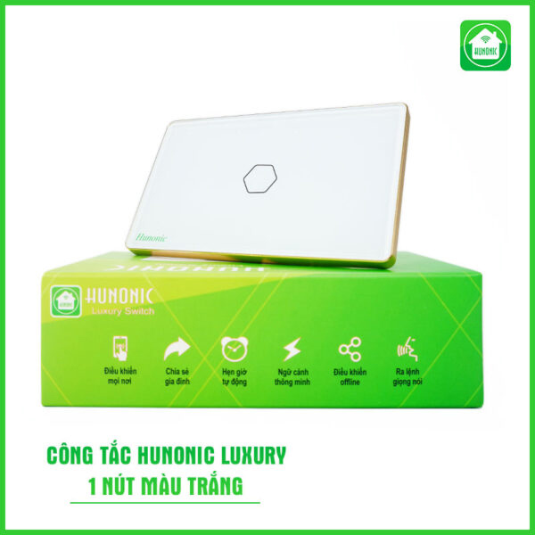 Công Tắc BLE Hunonic Luxury Hình Chữ Nhật Viền Vàng Loại 1 Nút Ấn