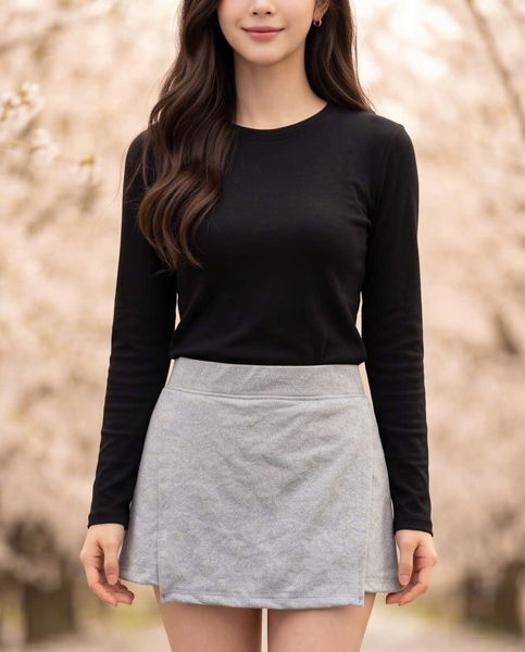 M5335NEW - Áo thun đen tay dài trơn