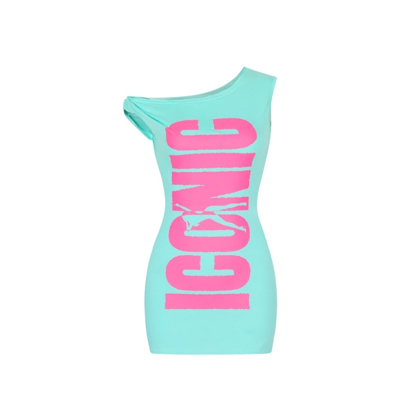 Đầm Body TWENTI Lệch Vai In BIG ICONIC - Xanh tiffany - 0