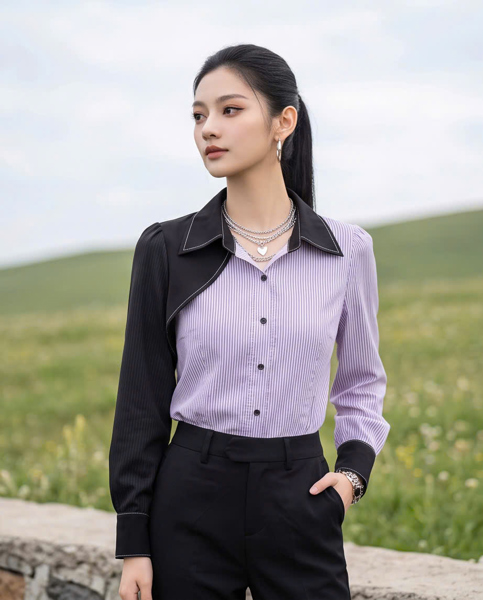 M12730NEW - Áo sơ mi phối 2 màu