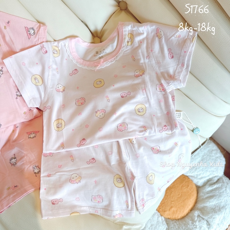 S1766 Bộ thun mát mèo kitty vàng hồng