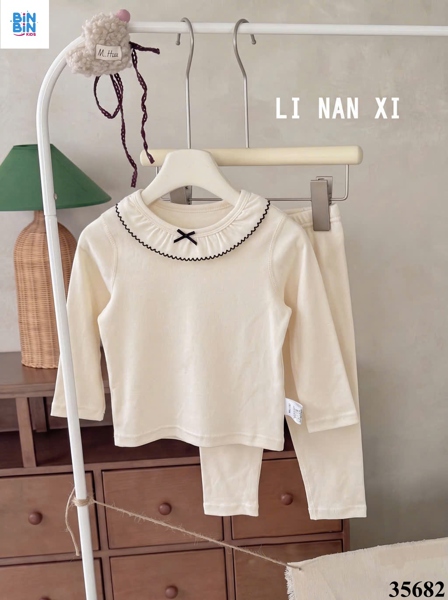 35862 Bộ Thun TD Kem Cổ Bèo Nơ Đen