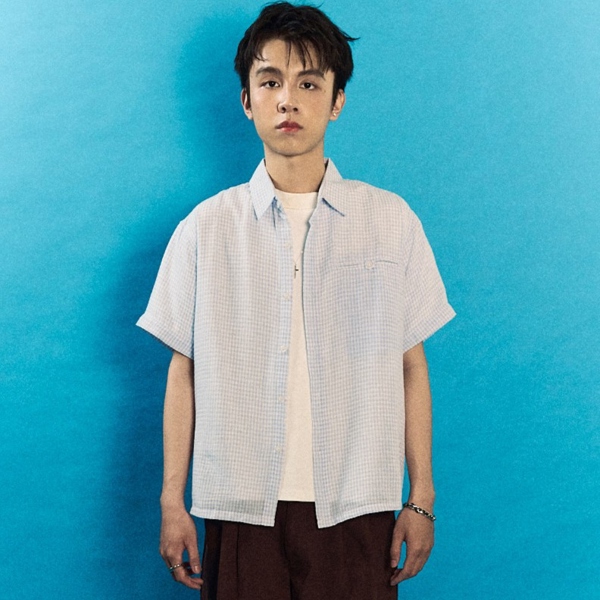 "STAVE LABEL" MELODY SHIRT - PASTEL BLUE CHECKER