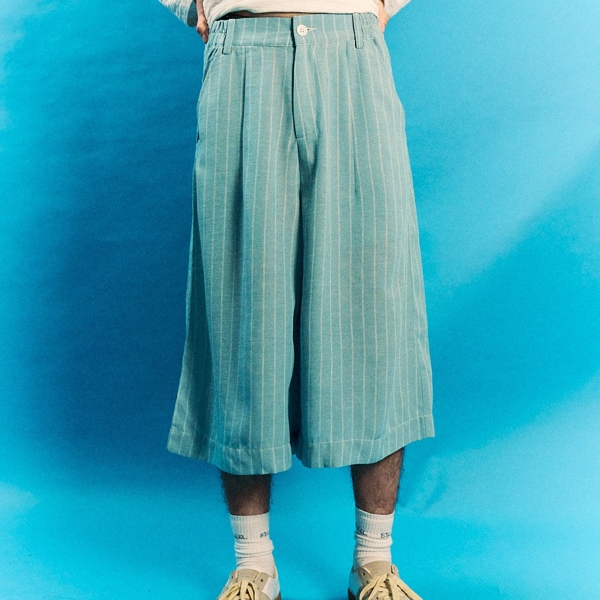 "STAVE LABEL" BASSLINE SHORT PANTS - BLUE/LIGHT JADE