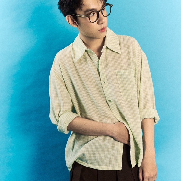 "STAVE LABEL" CHORD LONG SLEEVE SHIRT - DUSTY PINK/GREEN