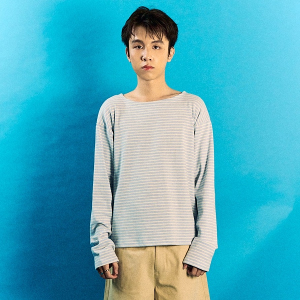 "STAVE LABEL" HORIZONTAL STRIPED LONG-SLEEVE TEE - DARK BLUE/GREY/PINK/BABY BLUE/BABY PINK